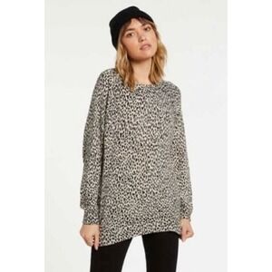 Volcom Womens Leopard Print Crew Neck Long Sleeve Sweater Top‎ XS